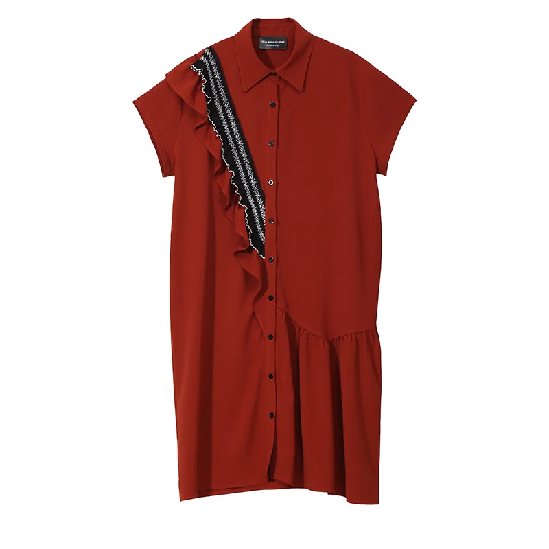 

Retro Mid-Length Dress Women's 2021 Summer New Ruffled Loose Slimming Short-Sleeved Shirt Dress Ladies OL Office A-line Dress