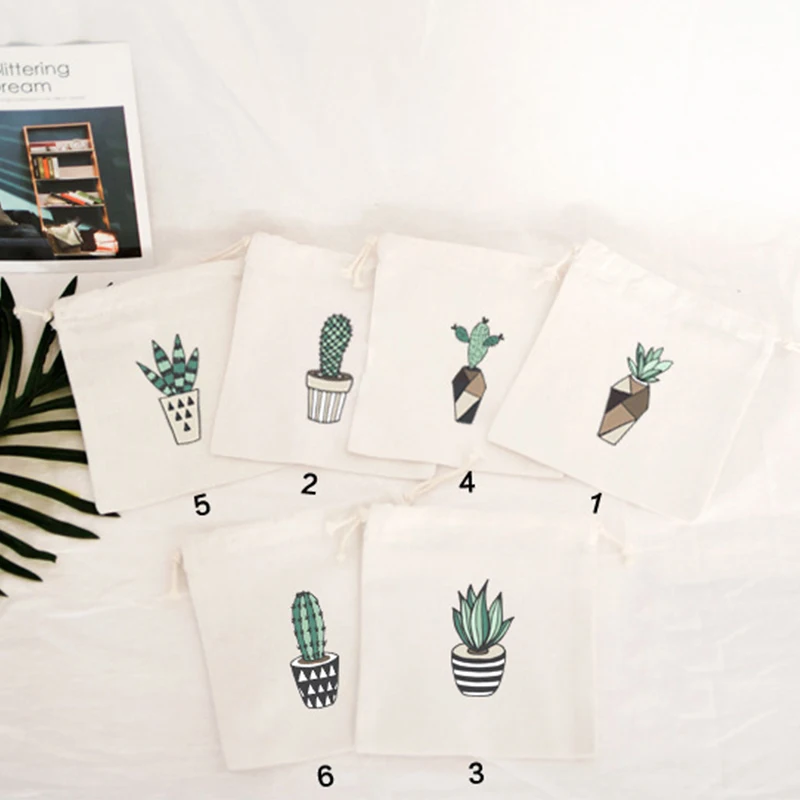 Кактус напечатанный букет во рту хлопковые на шнурке для хранения из