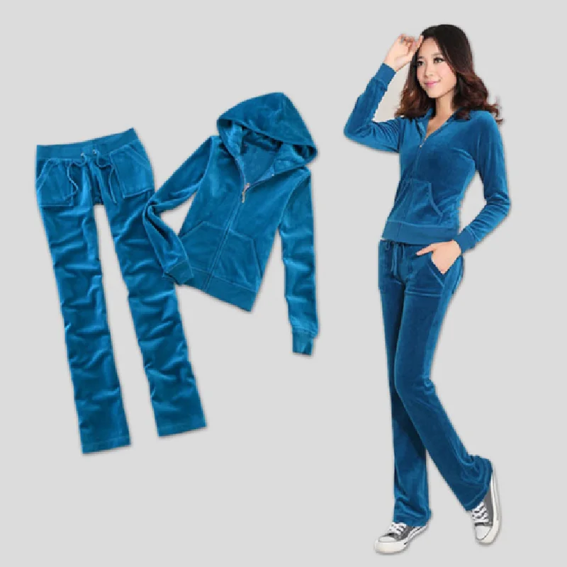 Spring / Fall/2022 Women's Brand Velvet fabric Tracksuits Solid color Velour suit women Track Hoodies and Pants sapphire k |