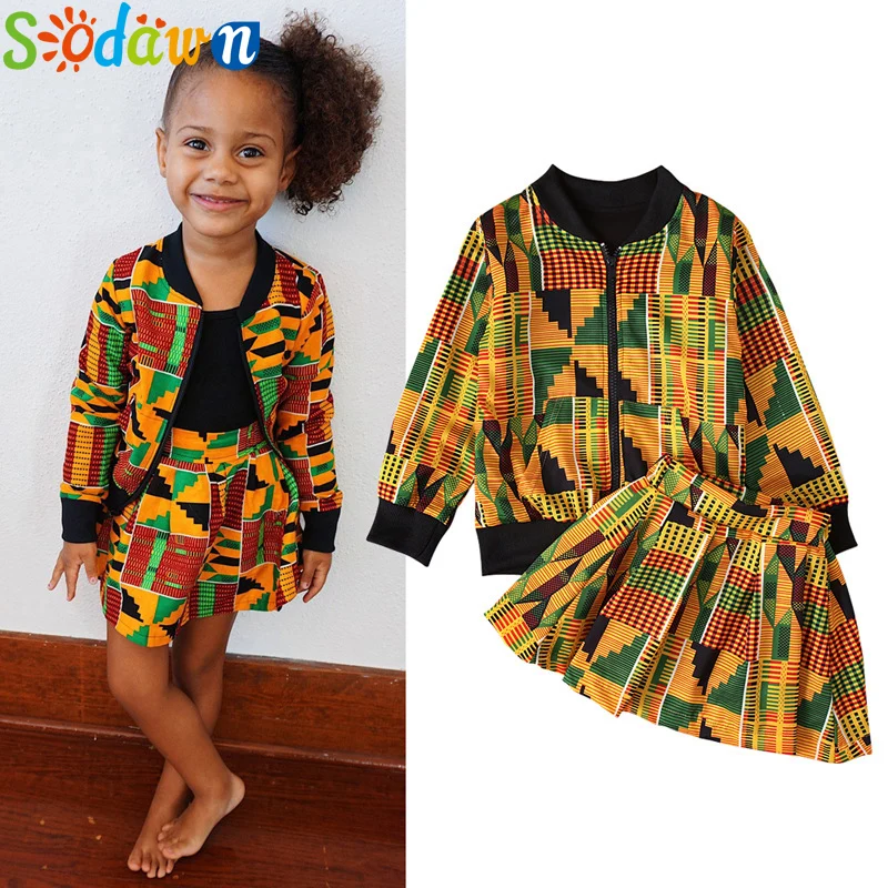

Sodawn 2020 Toddler Christmas Outfits African Bohemian Zipper Jacket + Skirt 2 Piece Suit Kids Outfits Kids Fashion