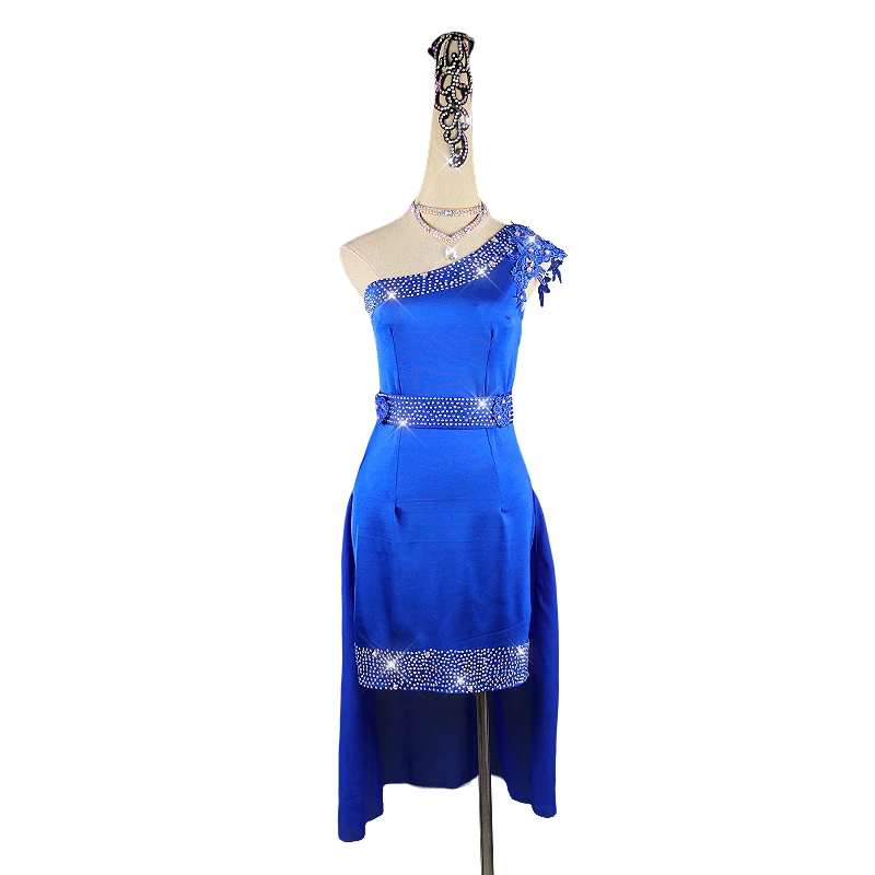 

Latin Dance Dress New Blue Competition Dress Ladies Rhinestone Dress Salsa Rumba Dance Clothes Women Sexy Latin Dresses BL2744