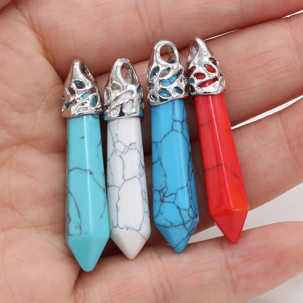 

Natural Stone Pendant Retro Metal Alloy Turquoise Cylindrical Stone Charms For Jewelry Making DIY Bracelet Necklace Accessories