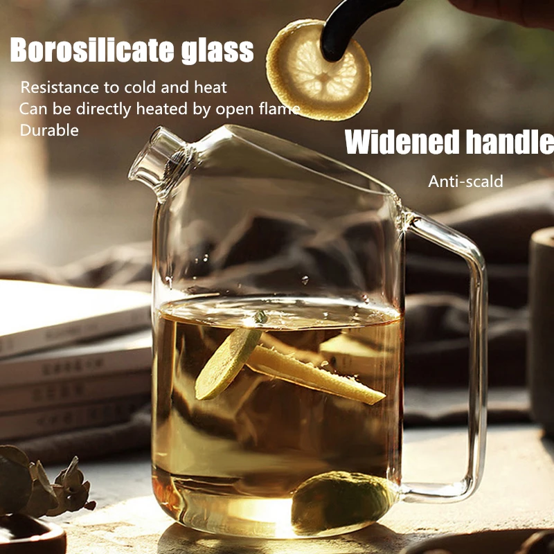 Стеклянный пробковый чайник YMEEI с деревянной крышкой термостойкий для холодного