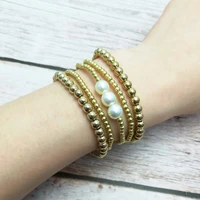 5 pcsset zwpon gold colors ccb cube beaded pearl bracelets bangles for women gold filled elastic layered stretchy bangles set