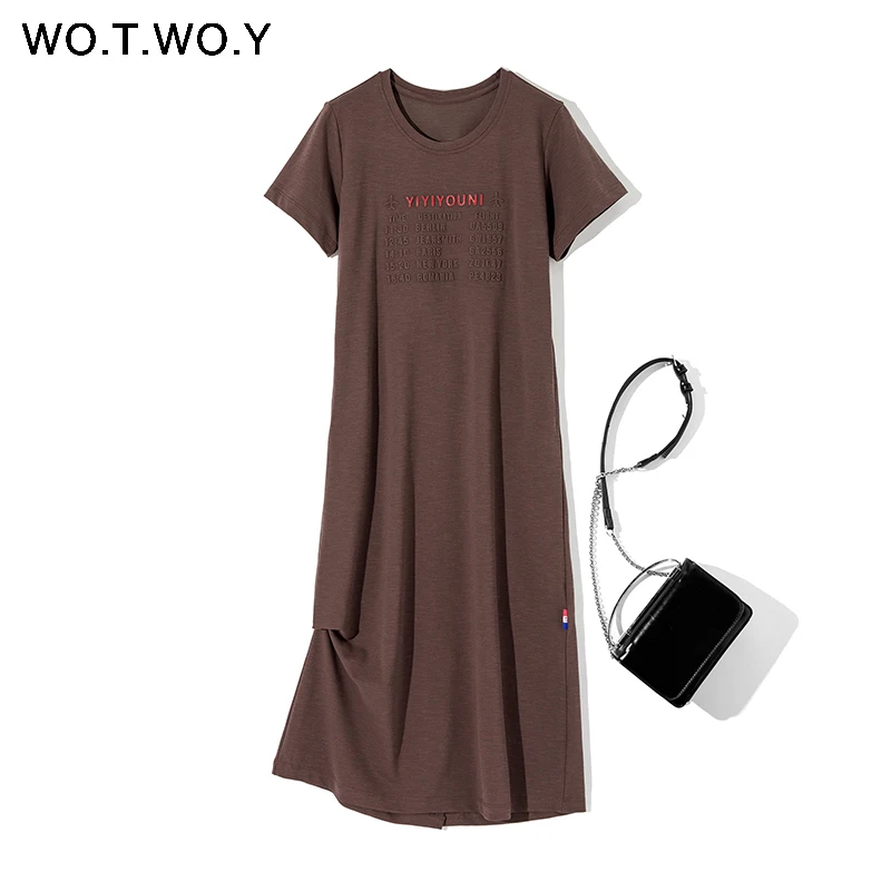 Женское платье-футболка с буквенным принтом WOTWOY повседневное длинное Хлопковое