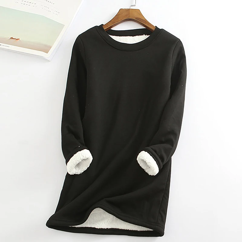

Winter Velvet Warm Long Sleeve T Shirt Casual Women T-shirt Vintage Streetwear Cotton Plus Female Solid Ladies Thicken Bottom