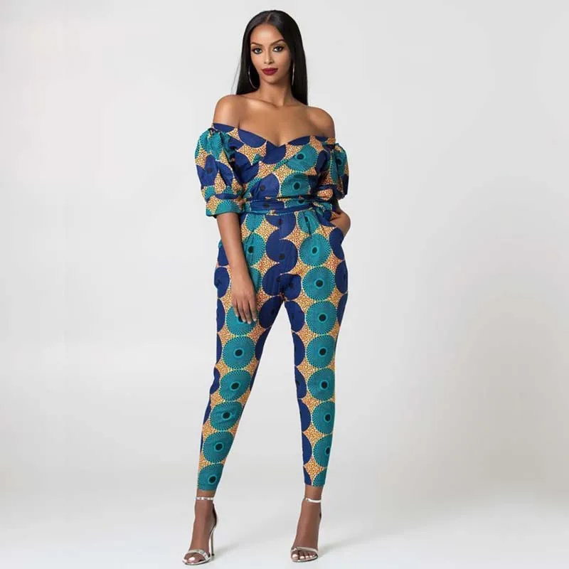 Женский комбинезон с открытыми плечами элегантный повседневный цифровым