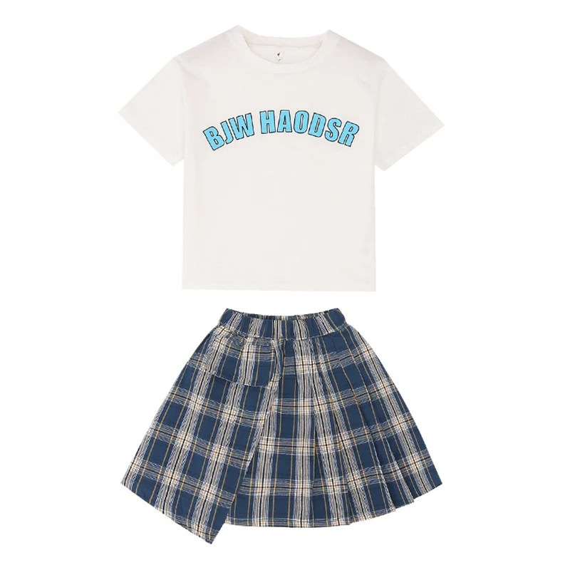 2020 Детская летняя футболка с короткими рукавами для маленьких девочек Топы + юбка