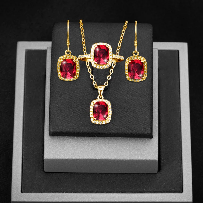 Рубин Ювелирные наборы 925 стерлингового серебра 14k позолоченные роскошные кольцо