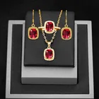 Рубин Ювелирные наборы 925 стерлингового серебра 14k позолоченные роскошные кольцо с камнями серьги кулон комплект ювелирных изделий для женщин ювелирные изделия высокого качества
