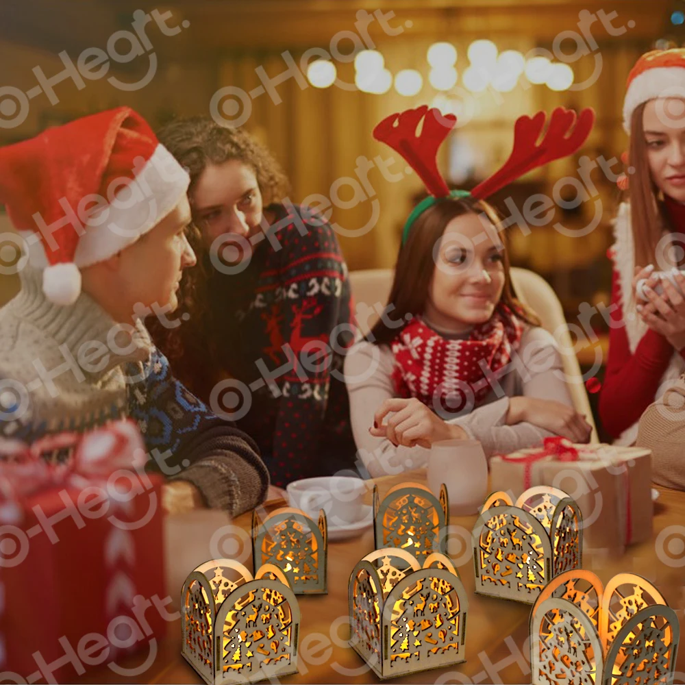 6 шт. DIY рождественская елка подсвечник из дерева лазерная резка Чай светильник