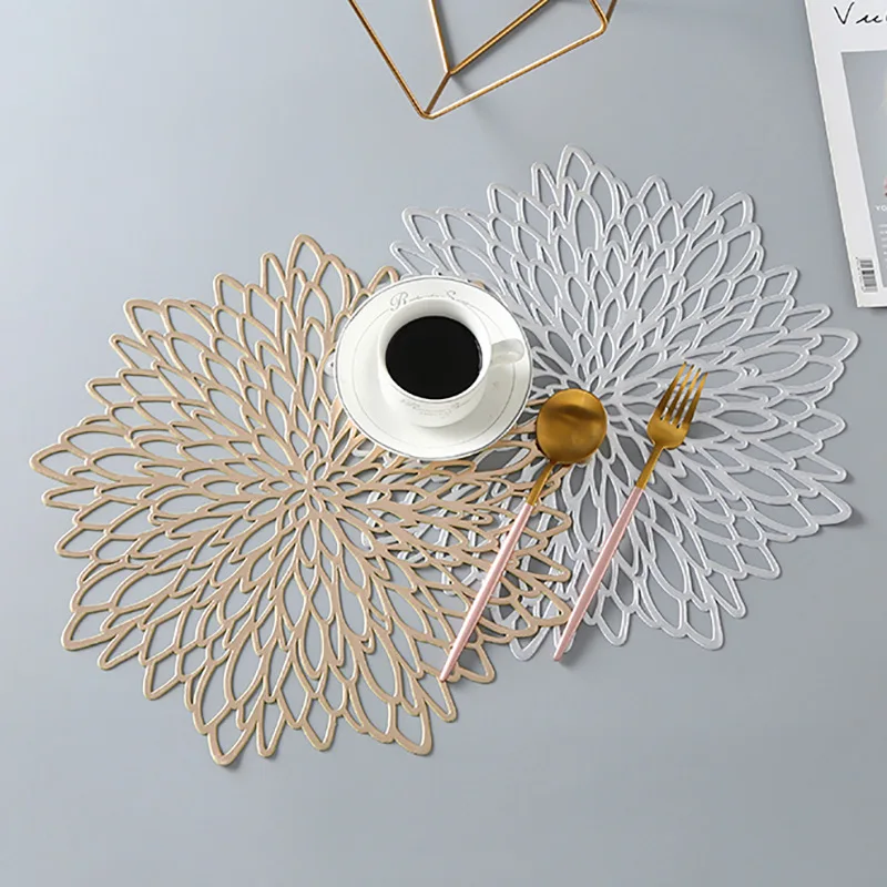 

6PCS PVC Placemat for Dining Table Hollow Pad Coaster Pads Table Bowl Mats