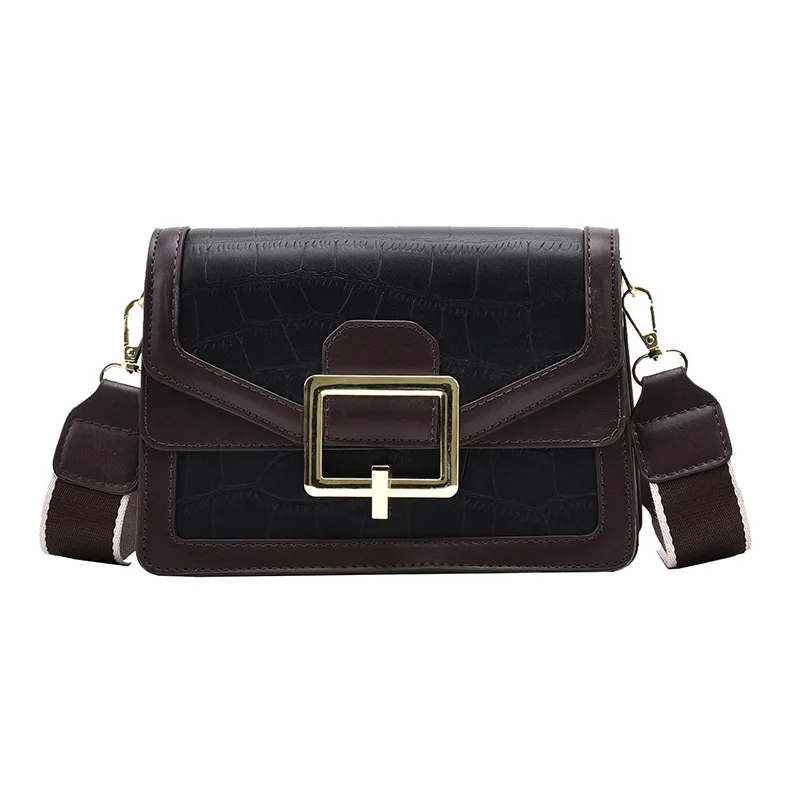 

New retro fashion color matching Dionysian bag net red small group square buckle stone pattern shoulder messenger bag