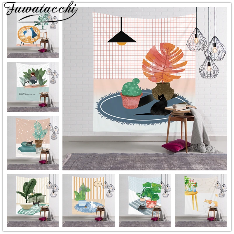Дропшиппинг Fuwatacchi кактус акварель Висячие настенные гобелены Мандала богемный