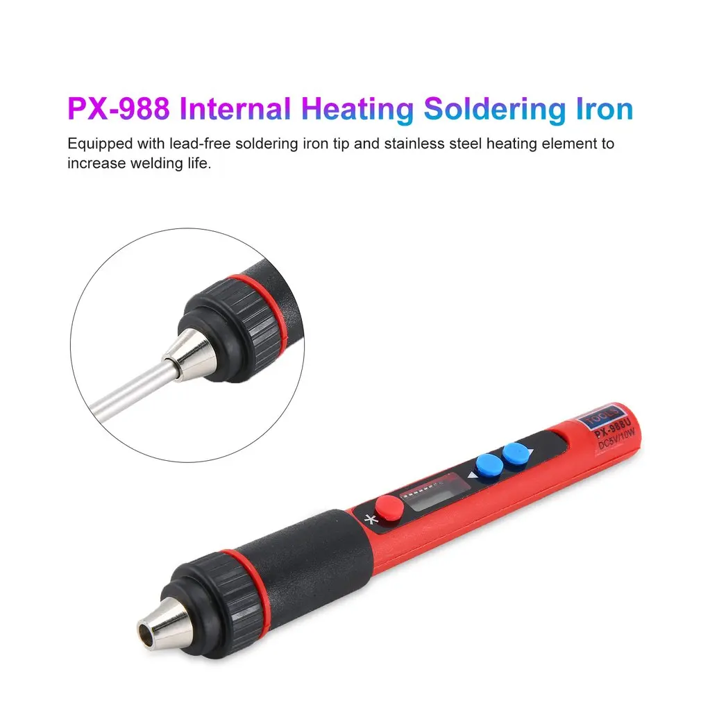 

PX-988 5V 10W USB LED Digital Temperature Adjustable Internal Heating Electric Soldering Iron Tools Kits with Soldering Tips