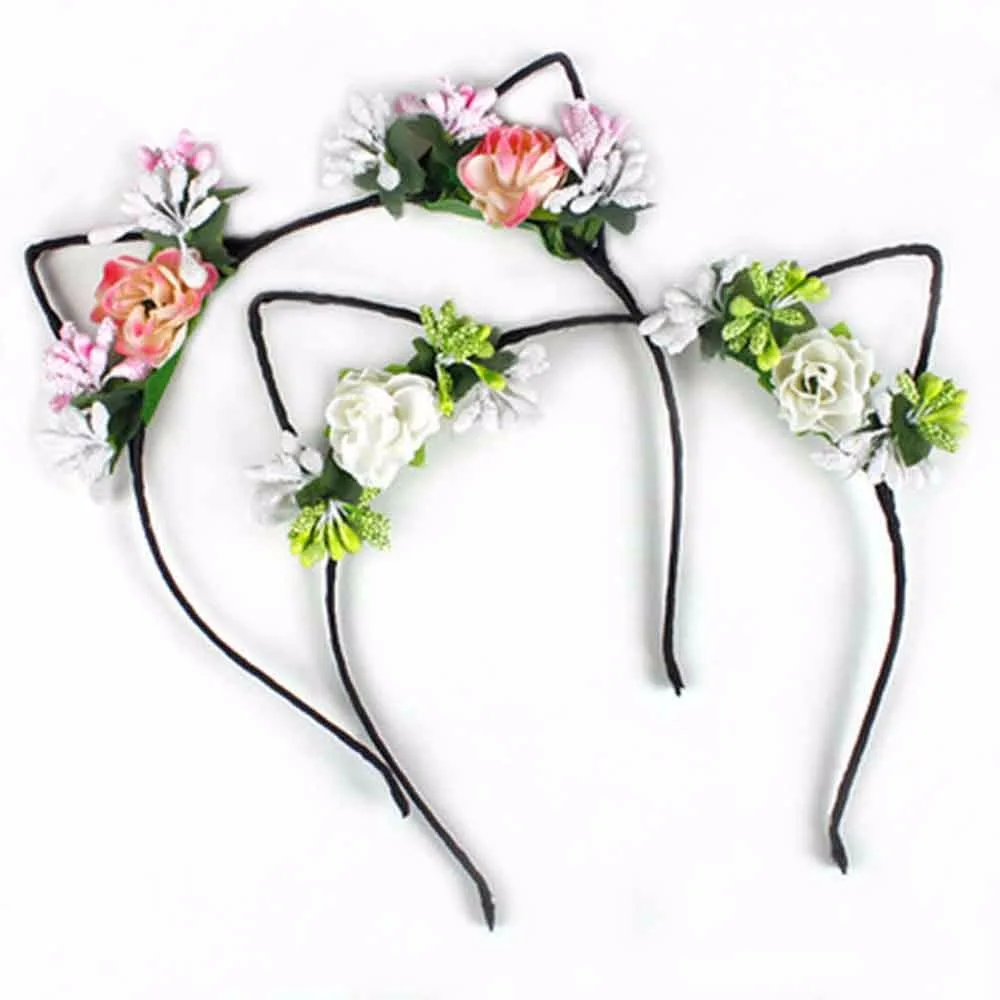 Ободок для волос детский с кошачьими ушками модная повязка на голову цветами
