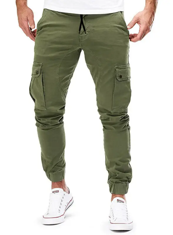 

New Simple Wild M-3XLTooling Multi-pocket Drawstring Elastic High waist Trousers Men's Autumn Military combat pants overalls
