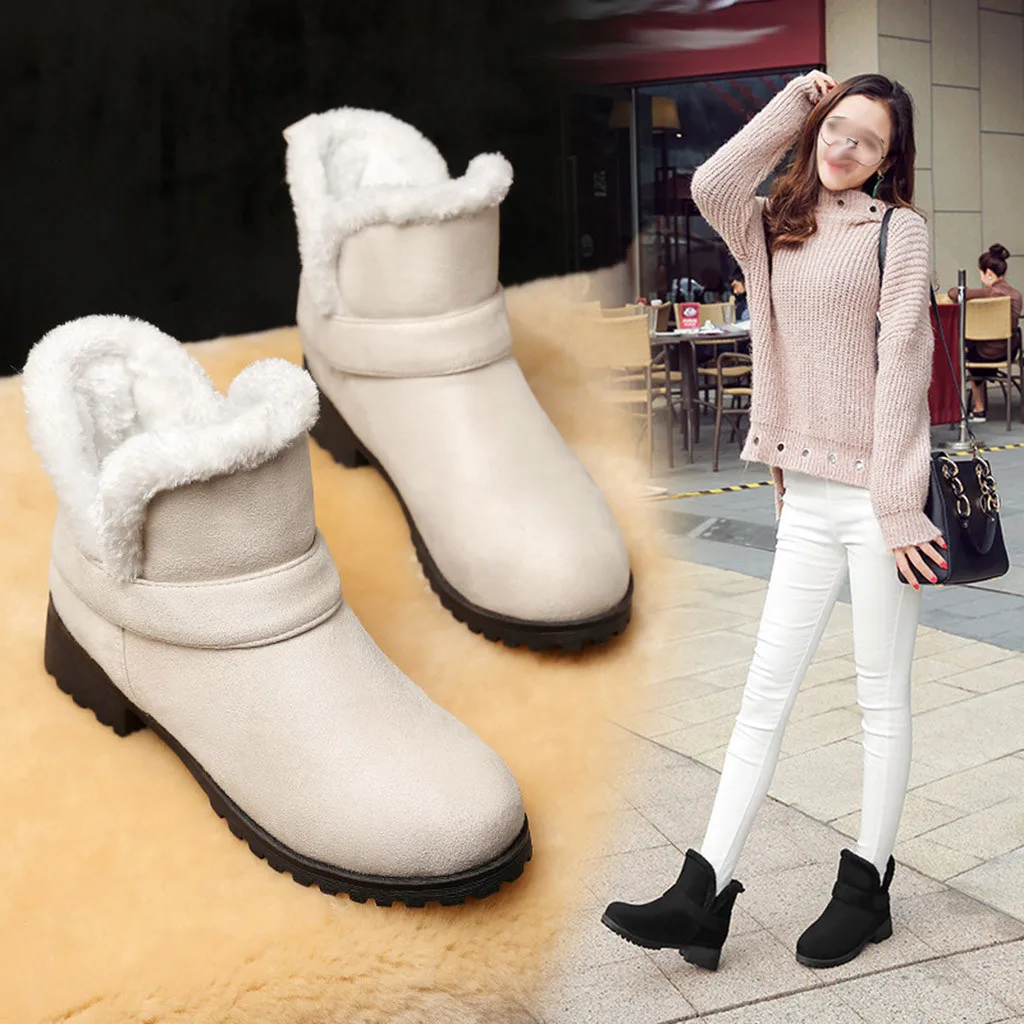 

Women's round head rivet solid color retro snow boots women's casual large size square with plush boots Martin boots