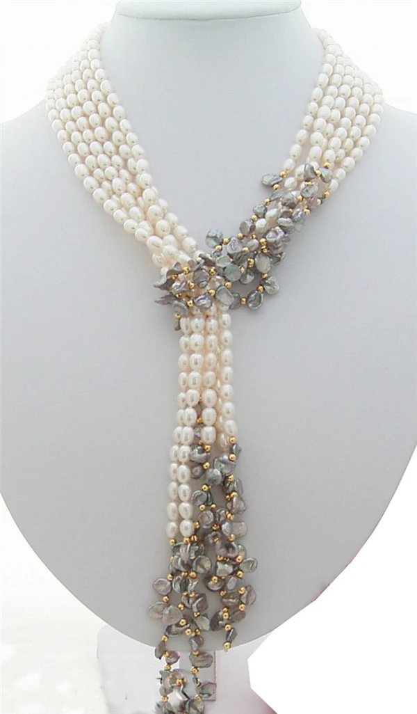 

Длинное ожерелье с жемчугом Keshi, 3 нити, 49 дюймов, 6-7 мм