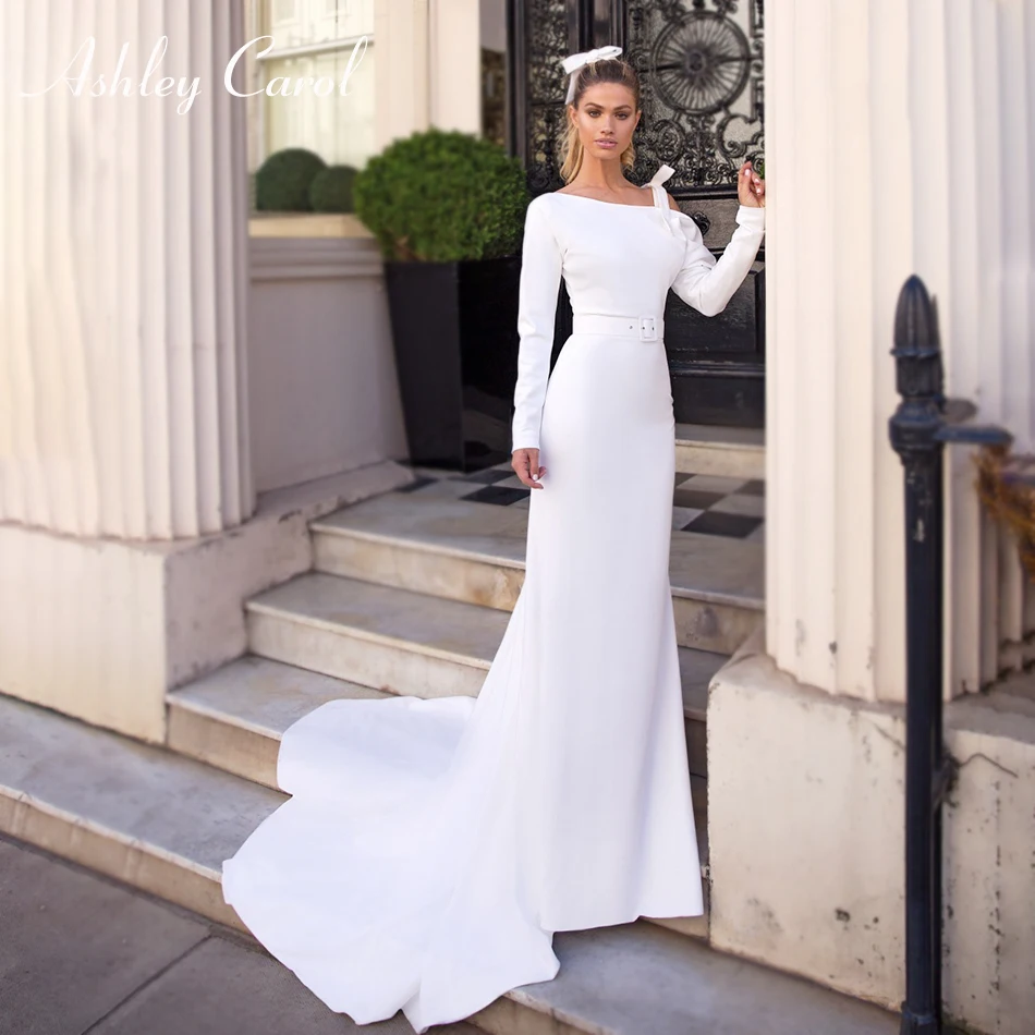 Эшли Карол Русалка Свадебные платья 2021 элегантные мягкие атласные одно плечо лук