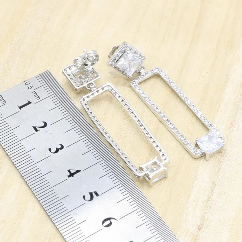 Геометрический белый циркон серебряный цвет свадебный браслет набор украшений