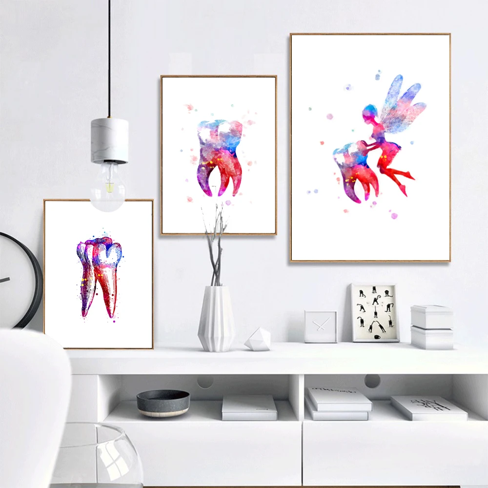

Set of 3 Tooth Watercolor Print Tooth Fairy Dental Art Dentist Poster Teeth Anatomy Stomatology Decor Clinic Wall Decor poster
