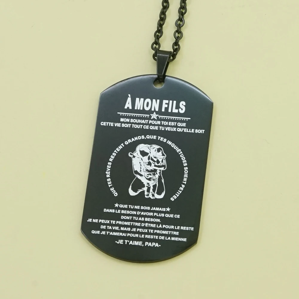 

MYLONGINGCHARM 29x51mm Black Military tag necklace- mon fils Mon souhait pour toi est que
