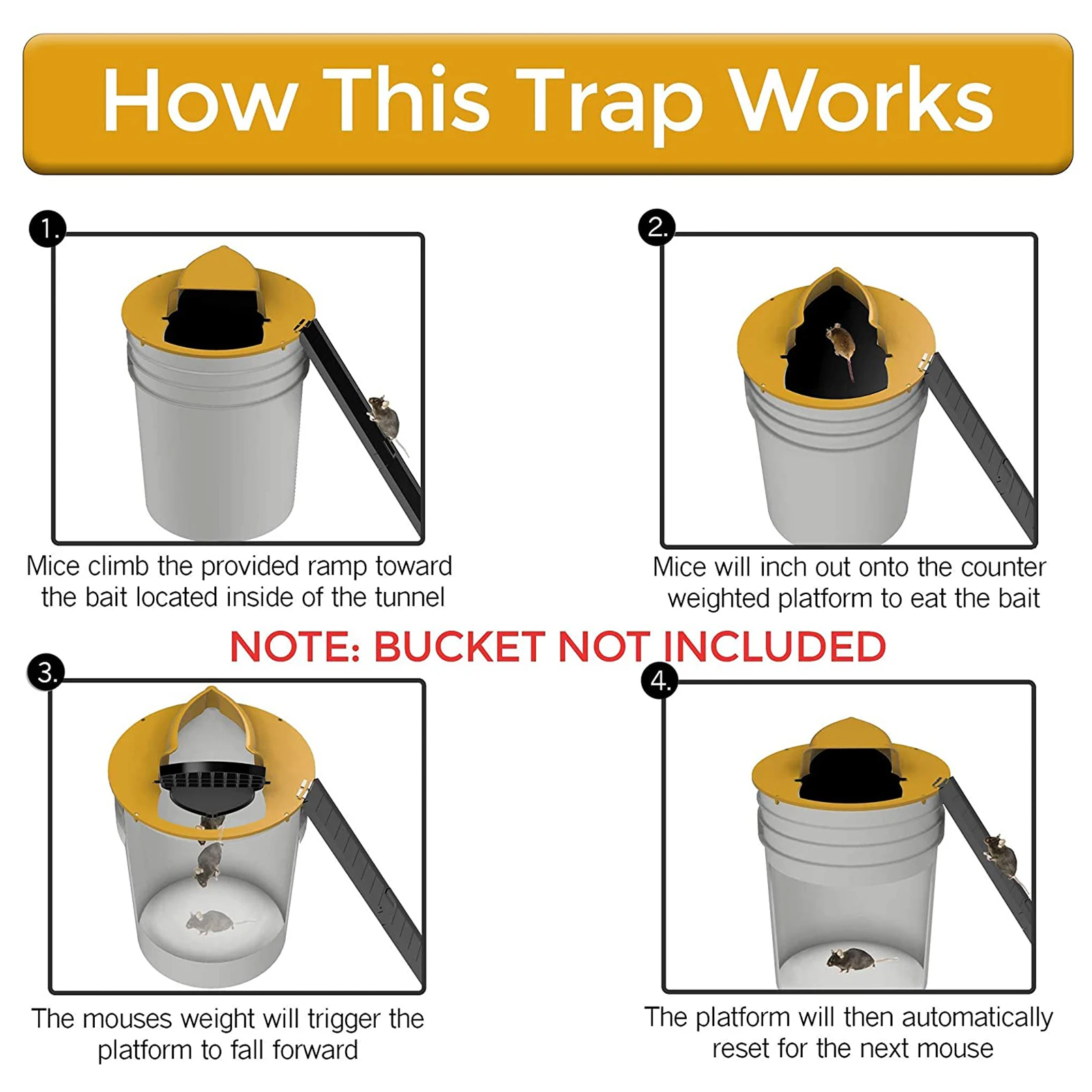 

Slide Bucket Lid Mouse Rat Trap Auto Reset Flip Slides Mouse Catch Indoor Quick Effective Sanitary Safe Mousetrap Catcher