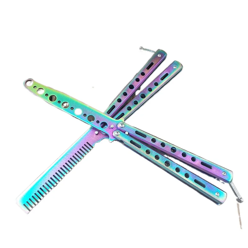 

1pcs Foldable Comb Stainless Steel Practice Training Butterfly Knife Comb Beard Moustache Brushes Hairdressing Styling Tool