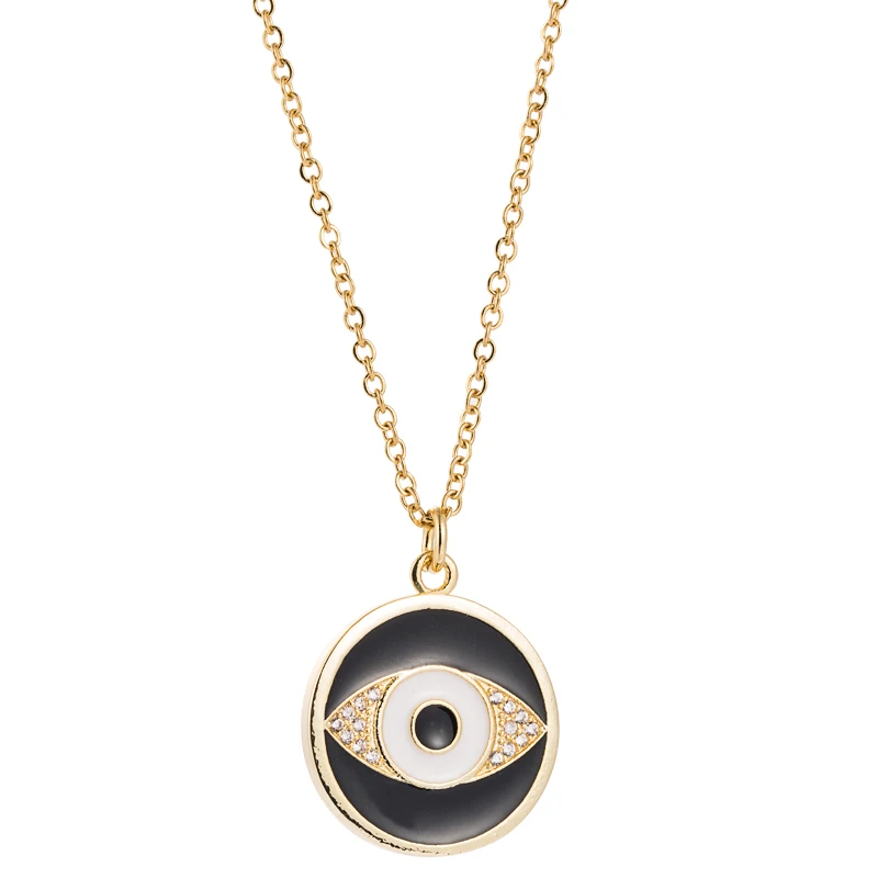

Lucky Round Devil's Eye Pendant Necklace for Woman Personality Long Chain Micro Pave Geometric Round Charm Coin Copper Necklace