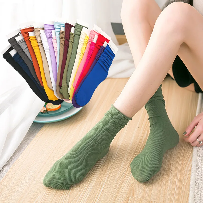 Women Girls Summer Thin Loose Socks Velvet Soft Breathable Long Solid Color Black White Khaki Beige Harajuku High | Женская одежда