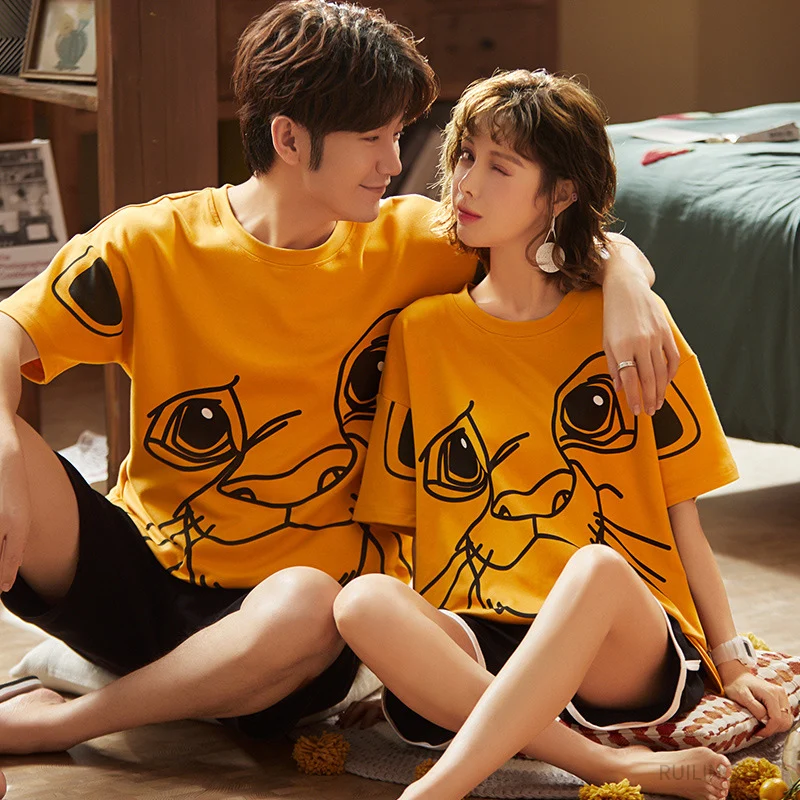 Пижамный комплект из 100% хлопка пижамы для пар Летняя трикотажная пижама нижнее