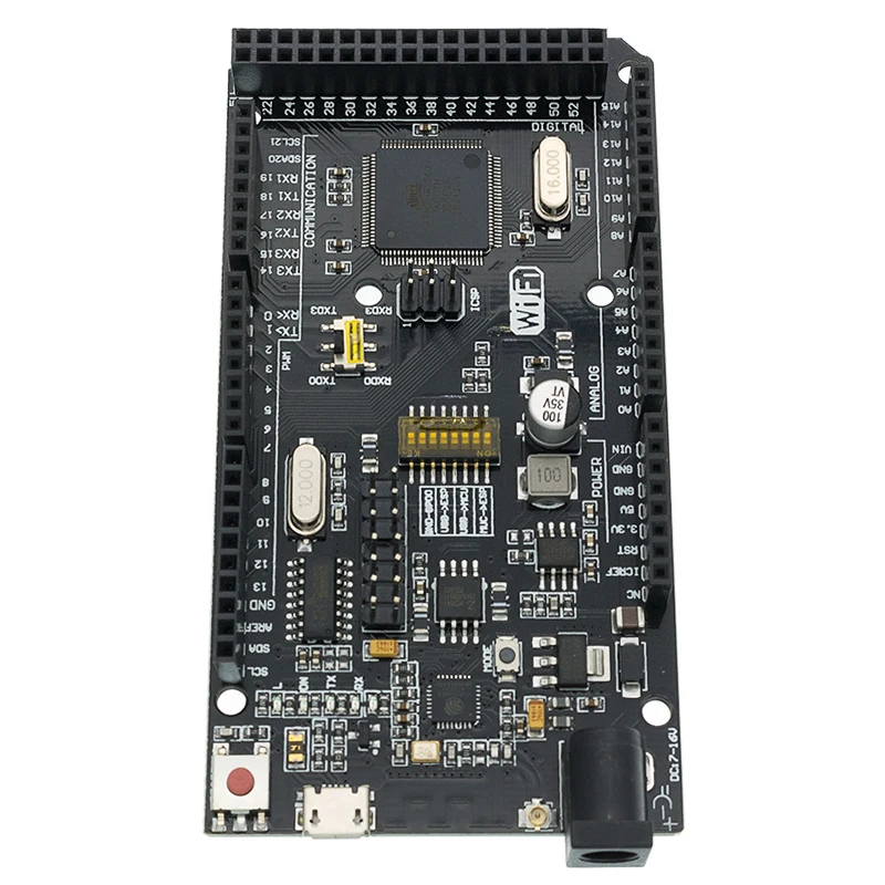Mega + WiFi R3 ATmega2560 ESP8266 (память 32 Мб) искусственная кожа CH340G. Совместим с NodeMCU WeMos CH340 |