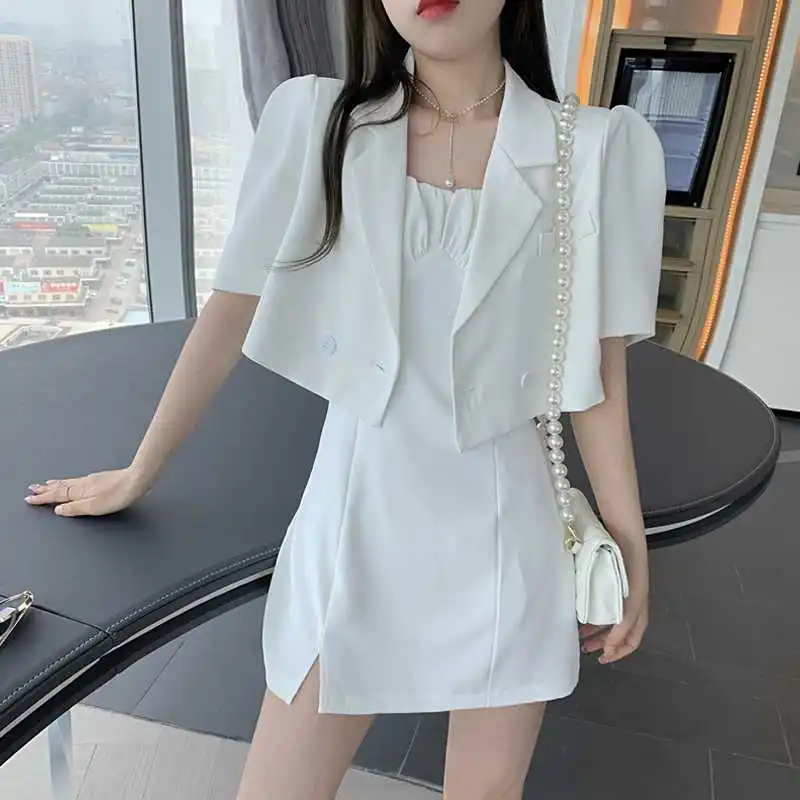 

Summer Fashion Short Suit Jacket + Sexy Tight Waist Sheath Split Suspender Dress Two-Piece Women's Fashion