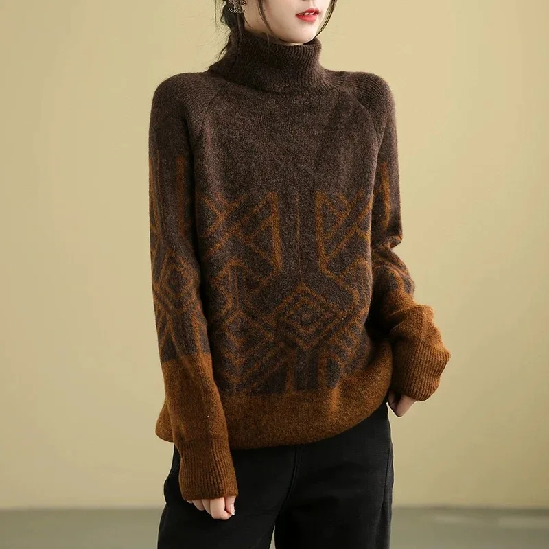 Свитер Женский вязаный Max LuLu с высоким воротником в Корейском стиле свободный