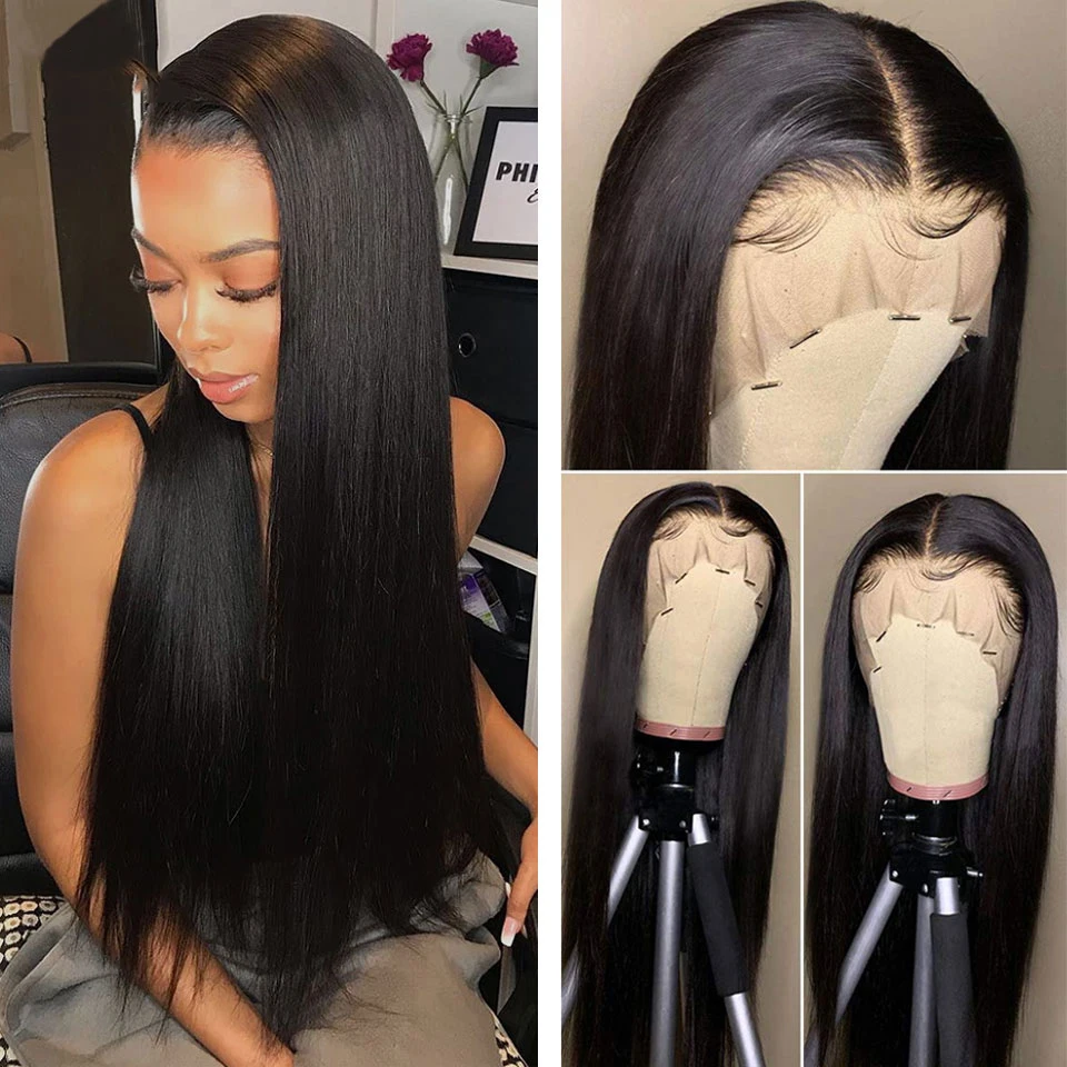 Brazilian Straight Lace Front Wigs Human Hair Pre Plucked with Baby Hair Human Hair Wigs for Women Natural Hairline Black Color images - 2