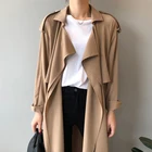 Женский Длинный тренчкот, Повседневная ветровка в Корейском стиле, верхняя одежда на осень и зиму