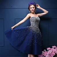 navy blue beading prom dresses party short luxury graduation homecoming gowns cokctail dress vestido de festa curto