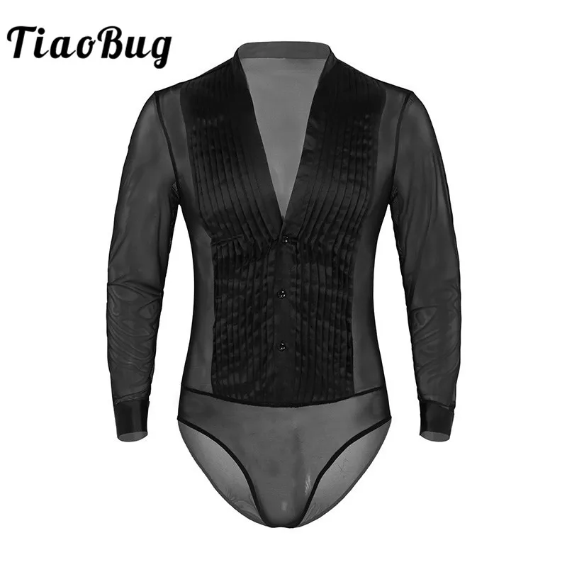 TiaoBug мужской танцевальный костюм с глубоким v образным вырезом и длинным рукавом
