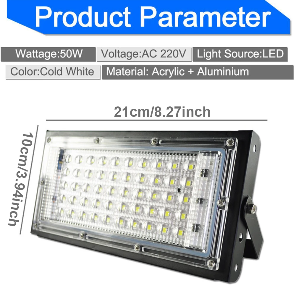 

LED Floodlight Outdoor Headlight Spotlight Security Light 50W 220V for Garden Balcony Yard Garden Garage Hallway White Light