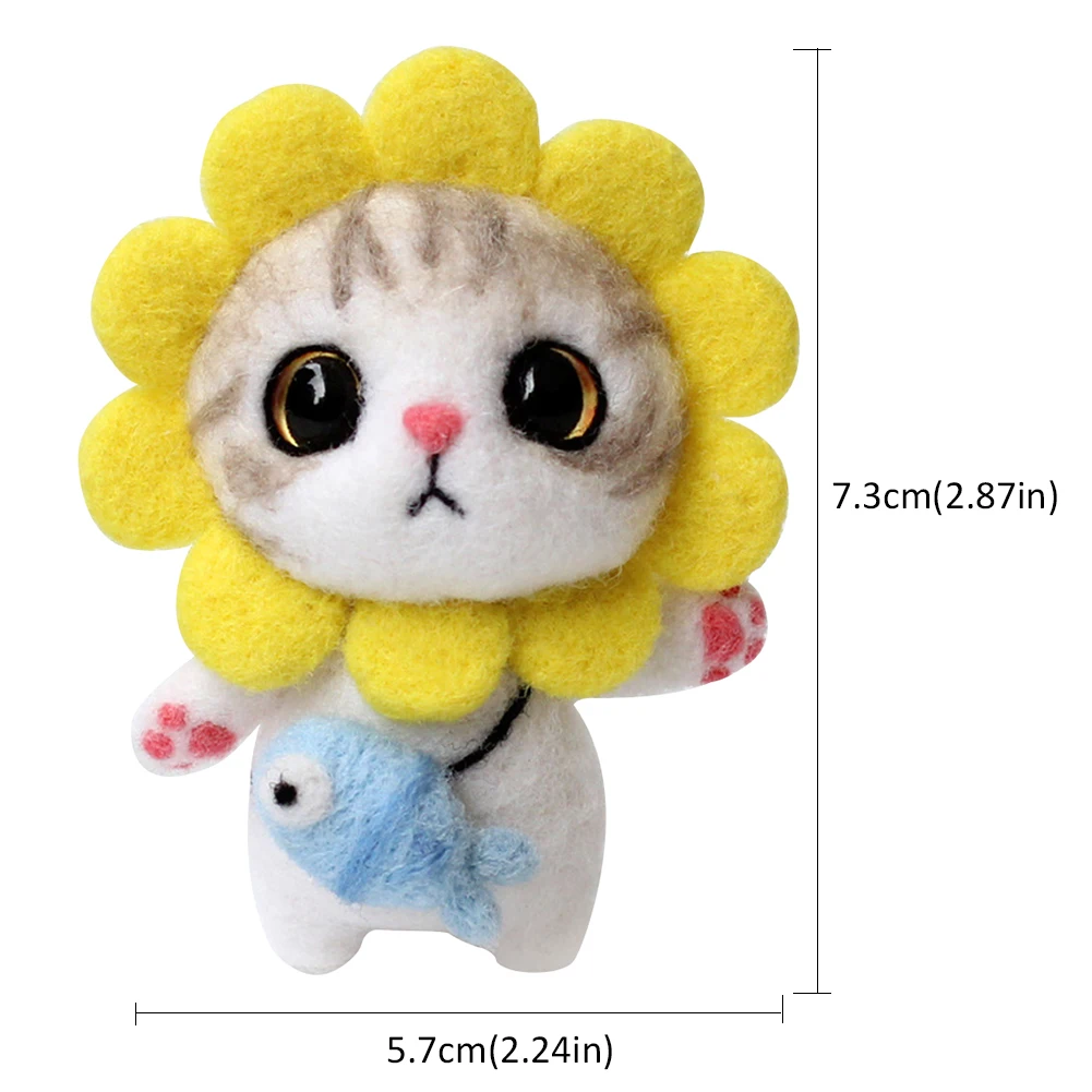 

Wool Felt Needle Poked Kitting DIY Cute Animal Sunflower Cat Wool Felting Package Non-Finished Handmade Pets Toy Doll Decor