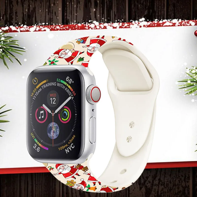 Ремешок с рождественским принтом для Apple Watch серии 5 4 3 2 1 спортивный ремешок 38 мм 40