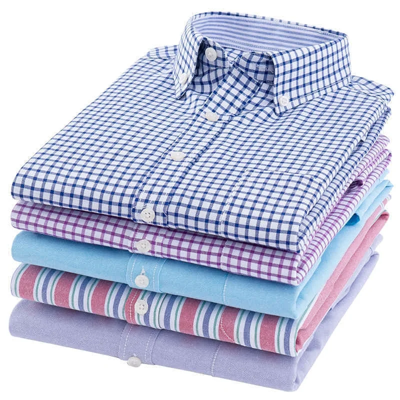 Мужская Повседневная рубашка из ткани Оксфорд полосатая дышащая с длинными