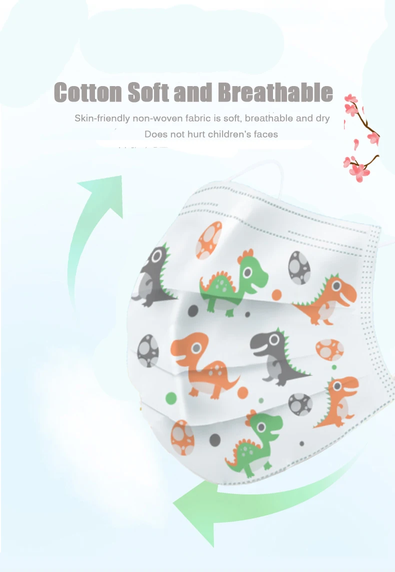 3-13 Years Old Children's 3 Layers Face Mask Kid Cute Non-woven Cotton cover soft breathable Disposable Cartoon | Красота и
