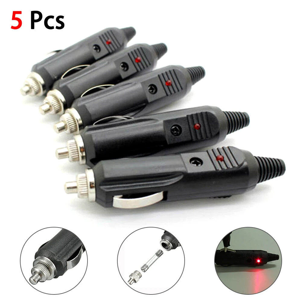 

5Pcs 12V High Power Male Car Cigarette Lighter Socket Plug Connector With LED