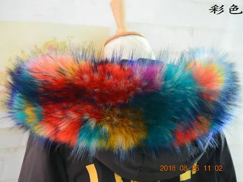 Multicolor Разноцветная зимняя куртка Паркера с воротником из искусственного меха енота, пальто с меховым воротником, украшение капюшона, меховой воротник на заказ, меховой воротник DIY - Цвет: Multicolor