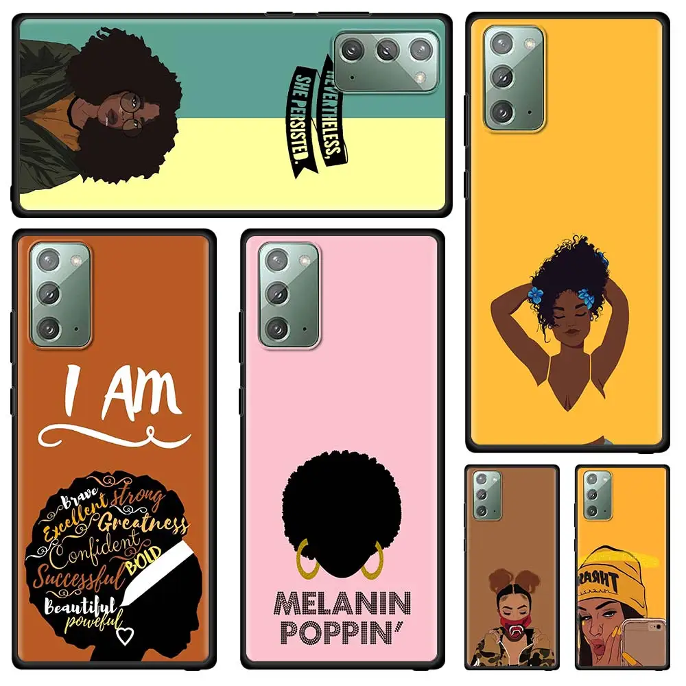 

Black Girl Melanin Poppin Queen Phone Case for Samsung Galaxy Note 20 Ultra 10 Lite 10Plus 9 8 A51 A21s A71 A31 Black Soft Cover