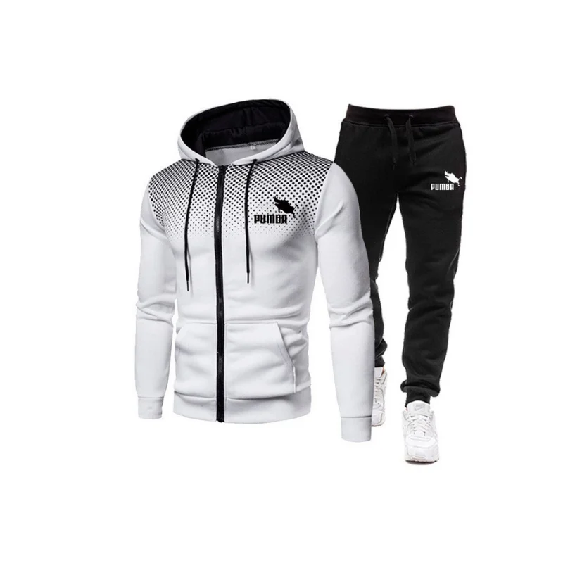 

2021 Herfst En Winter Nieuwe Mannen Gedrukt Sportkleding Pak Casual Jogging Sport Rits Hooded Trui + Joggingbroek 2-delige Set