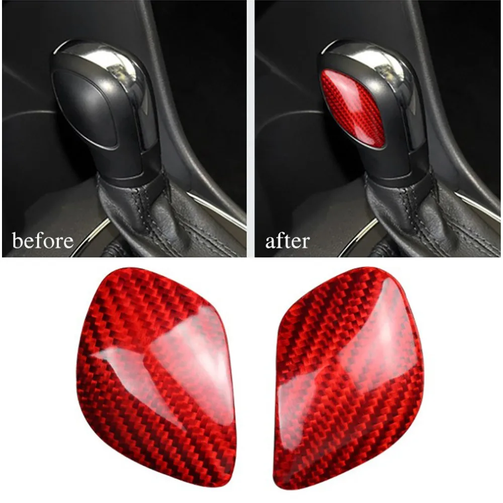 

2pcs Car Shift Knob Cover Red Carbon Fiber Car Shift Knob Badge Emblem Cover For Golf Touran MK7 CC