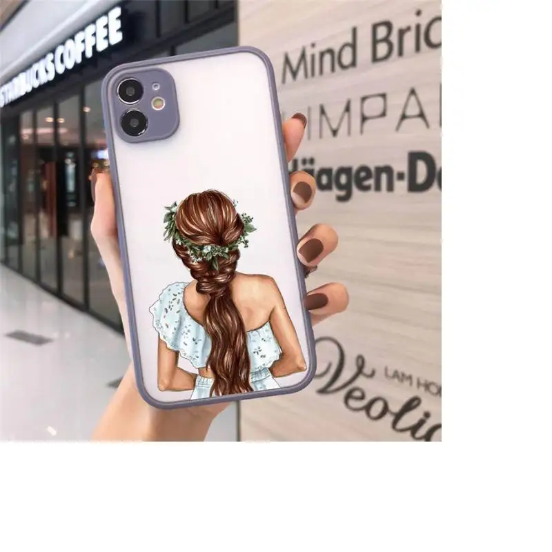 

VOGUE Christmas Princess Girl Female Phone Case For iPhone 12 11 Mini Pro XR XS Max 7 8 Plus X Matte transparent Gray Back Cover